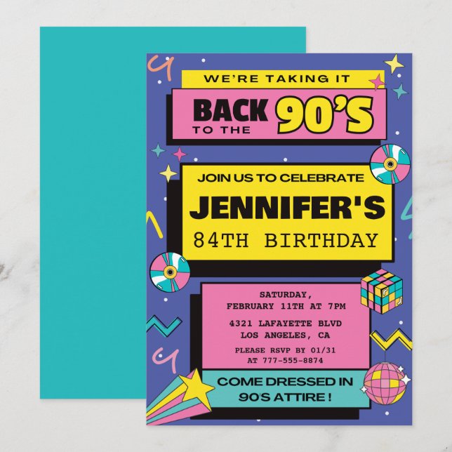 Invitaciones modernas para cumpleaños número 84 co (Anverso / Reverso)