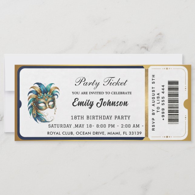 Invitaciones modernas para fiestas con boletos dor (Anverso)