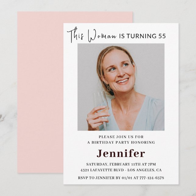 Invitaciones modernas para su cumpleaños 55 con fo (Anverso / Reverso)