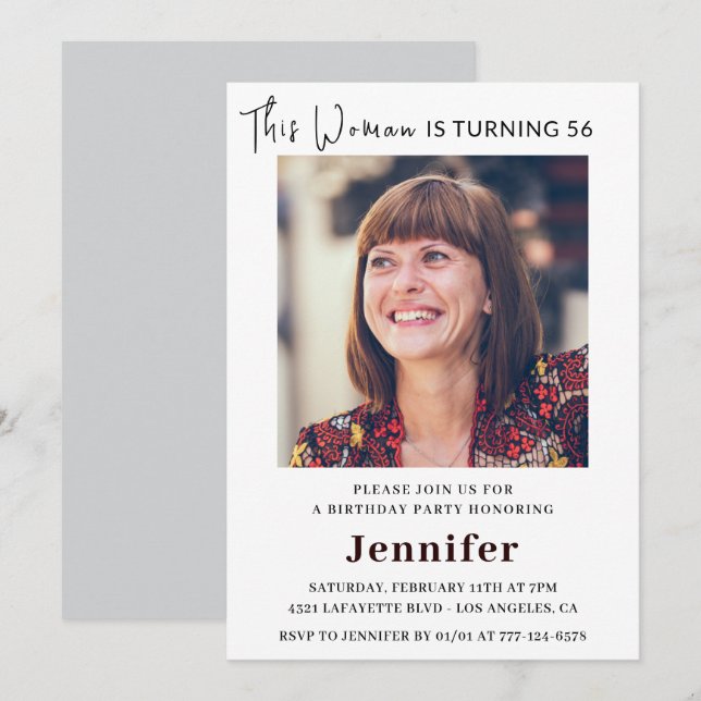 Invitaciones modernas para su cumpleaños 56 con fo (Anverso / Reverso)