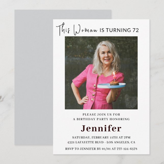 Invitaciones modernas para su cumpleaños número 72 (Anverso / Reverso)