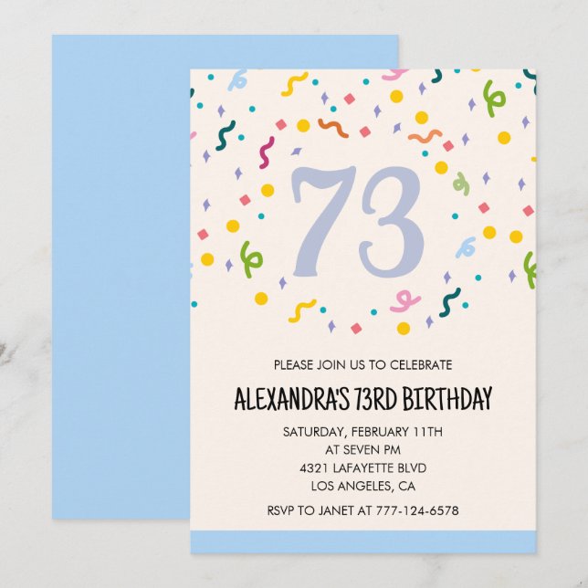 Invitaciones modernas sencillas de cumpleaños 73 c (Anverso / Reverso)