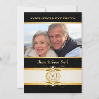 Invitaciones Monograma del 50º Aniversario Gold Bl