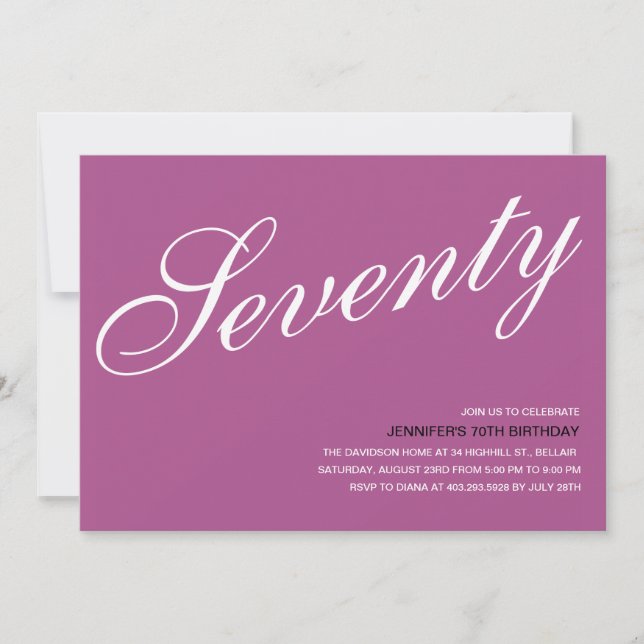 Invitaciones moradas de cumpleaños 70 (Anverso)