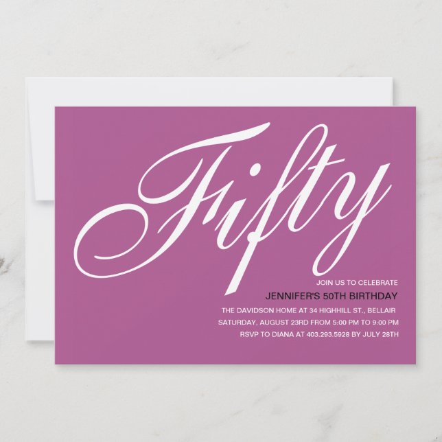 Invitaciones moradas de cumpleaños número 50 (Anverso)
