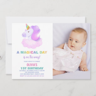 Invitaciones moradas de unicornio con foto