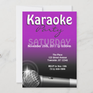 Invitaciones moradas del Fiesta de Karaoke