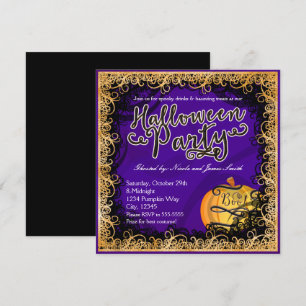 Invitaciones Moradas y Naranjas Divertidas para Fi