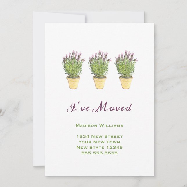 Invitaciones móviles de moda | He movido lavanda (Anverso)