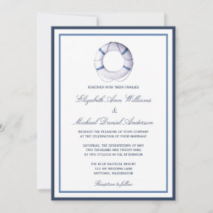 Invitaciones náuticas azules de la boda del anillo