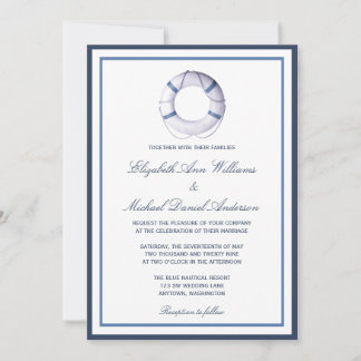 Invitaciones náuticas azules de la boda del anillo