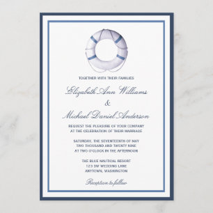 Invitaciones náuticas azules de la boda del anillo