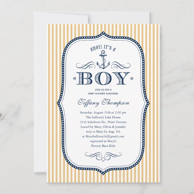 Invitaciones náuticas de Baby Shower (Anverso)