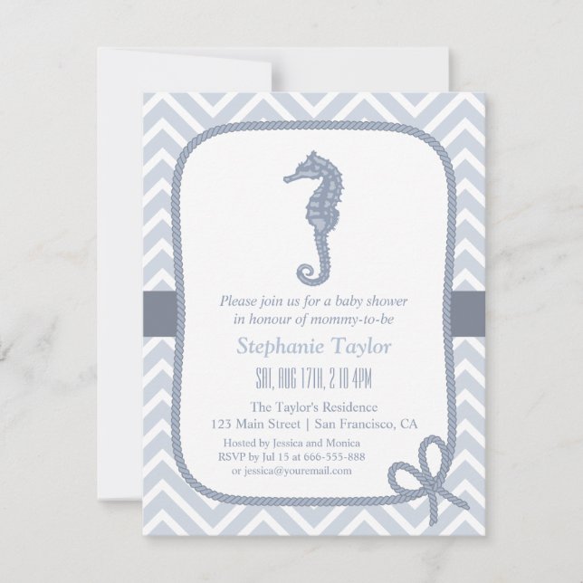 Invitaciones náuticas de Baby Shower del Seahorse (Anverso)