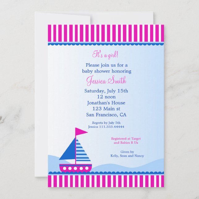 Invitaciones náuticas de Baby Shower del velero (Anverso)