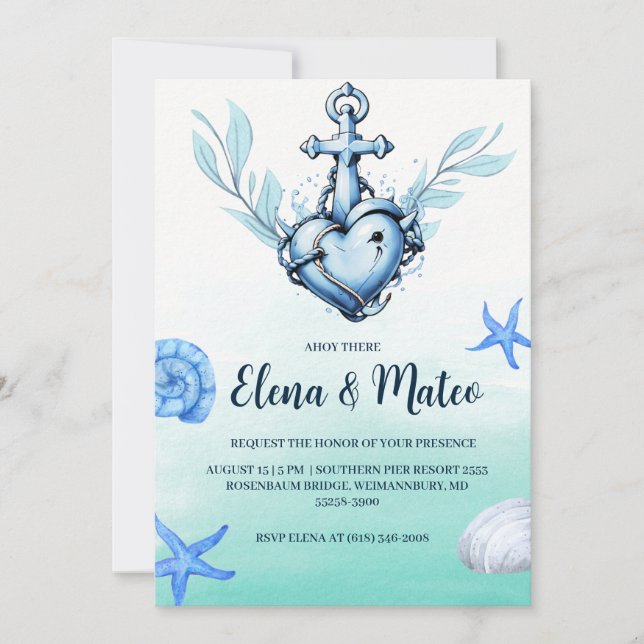 invitaciones náuticas de bodas con estilo mínimo (Anverso)