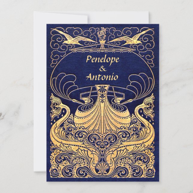 Invitaciones náuticas de casamiento a la antigua (Anverso)