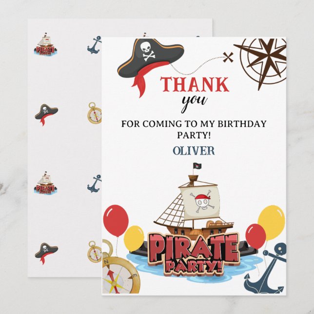 Invitaciones Náuticas de cumpleaños piratas Gracia (Anverso / Reverso)