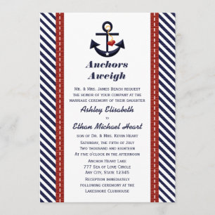Invitaciones náuticas de la boda del ancla roja de