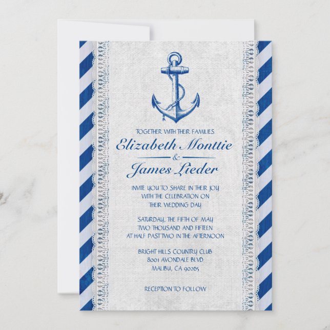 Invitaciones náuticas de la boda del ancla rústica (Anverso)
