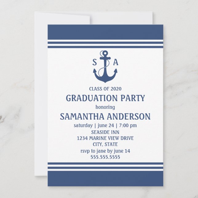 Invitaciones náuticas de la fiesta de graduación (Anverso)