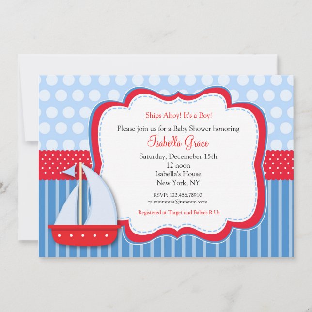 Invitaciones náuticas de Saiboat Baby Shower (Anverso)
