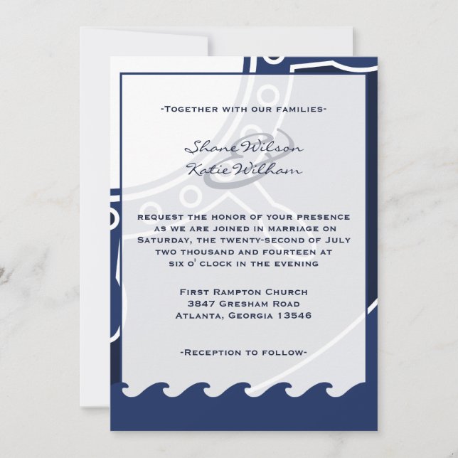 Invitaciones náuticas del boda de los azules (Anverso)