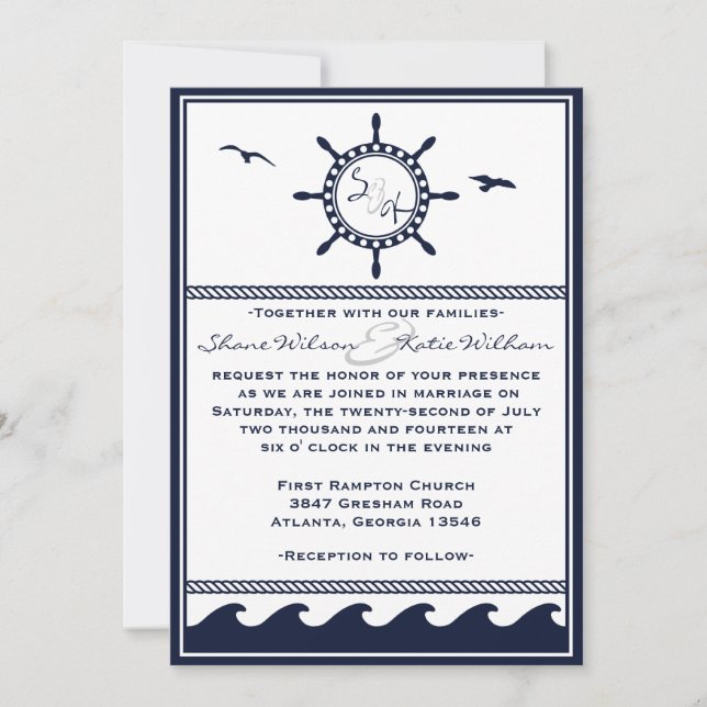 Invitaciones náuticas del boda de los azules (Anverso)