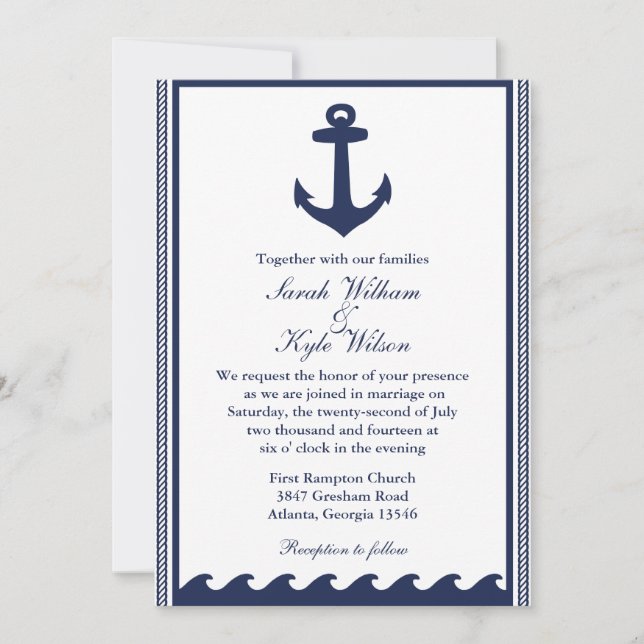 Invitaciones náuticas del boda de los azules (Anverso)