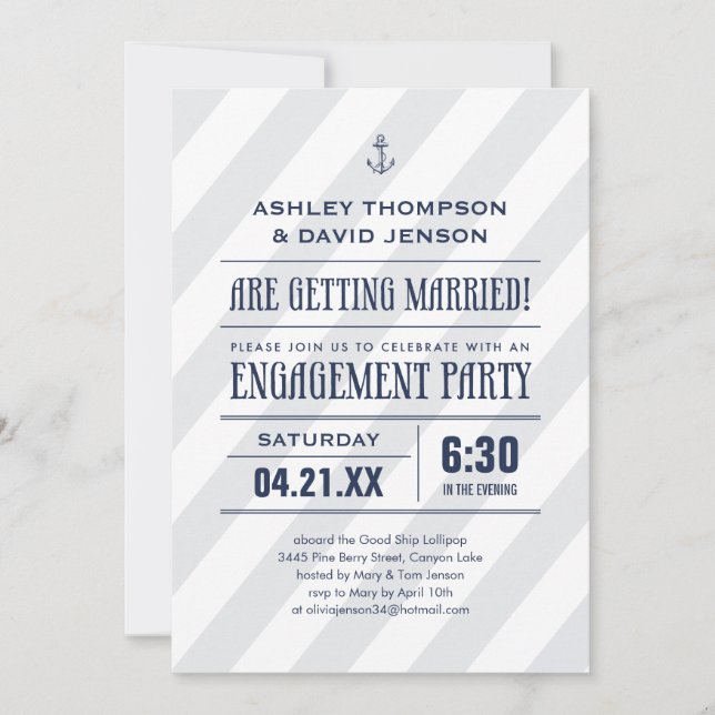 Invitaciones náuticas del fiesta de compromiso (Anverso)