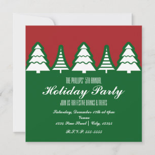 Invitaciones Navideñas Árboles de Navidad Rojas y 