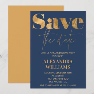 invitaciones Navy Gold Friendsmas Guarde la fecha