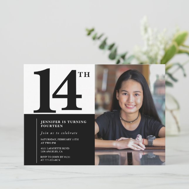 Invitaciones negras de 14 años Moda elegante (Anverso de pie)