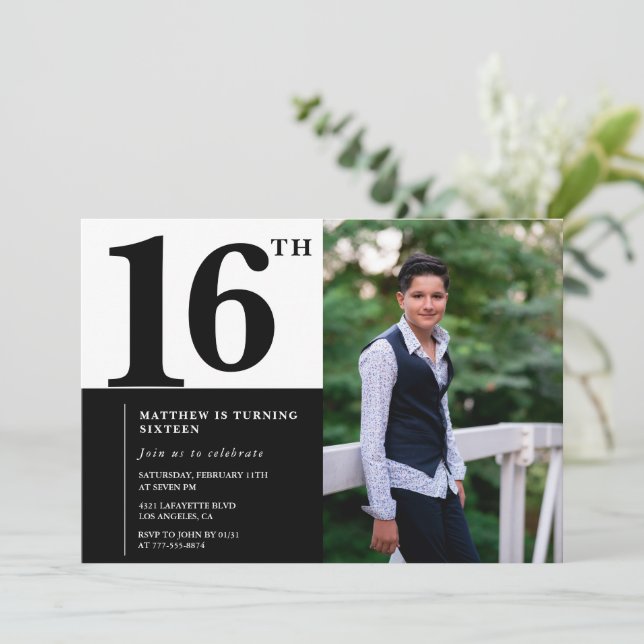 Invitaciones negras de 16 años Moda elegante (Anverso de pie)