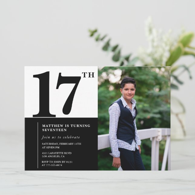 Invitaciones negras de 17 años Moda elegante (Anverso de pie)