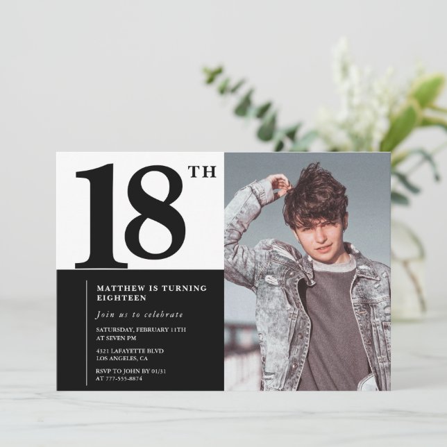 Invitaciones negras de 18 años Moda elegante (Anverso de pie)