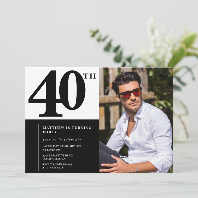 Invitaciones negras de 40 años Moda elegante (Anverso de pie)