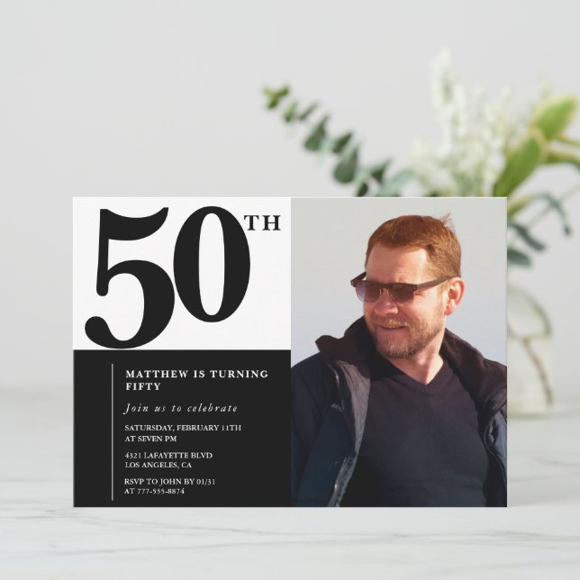 Invitaciones negras de 50 años Moda elegante (Anverso de pie)