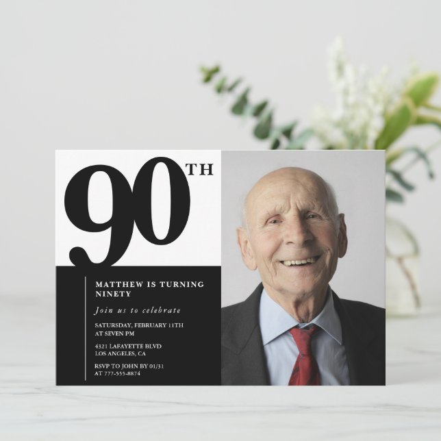 Invitaciones negras de 90 años Moda elegante (Anverso de pie)
