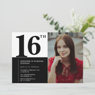 Invitaciones negras de cumpleaños 16 Elegante Chic