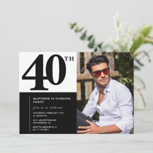 Invitaciones negras de cumpleaños 40 Elegante Chic