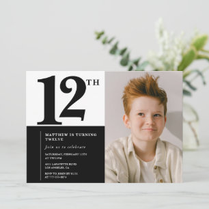 Invitaciones negras de cumpleaños número 12 Elegan
