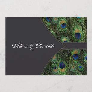 Invitaciones negras de la boda del pavo real
