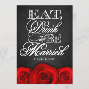 Invitaciones negras de la boda del rosa rojo de la