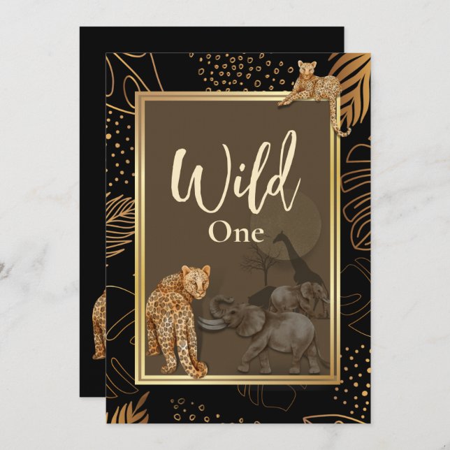 Invitaciones negras de la ducha de oro leopardo sa (Anverso / Reverso)