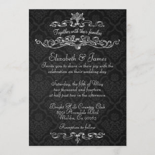 Invitaciones negras de lujo simples de la boda del