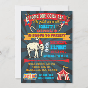 Invitaciones negras del fiesta del circo del