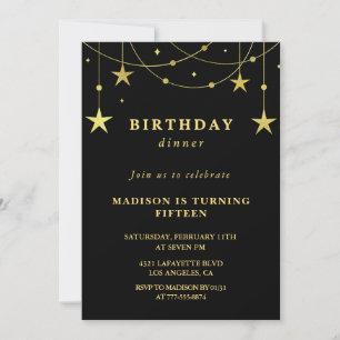 Invitaciones negras para 15 cumpleaños con Estrell