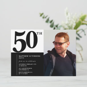 Invitaciones negras para 50 cumpleaños Elegante Ch