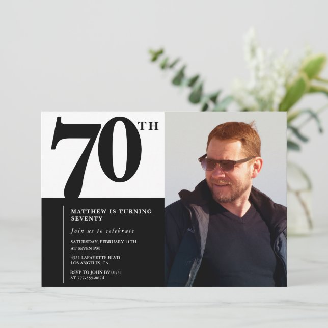 Invitaciones negras para 70 cumpleaños Elegantes y (Anverso de pie)
